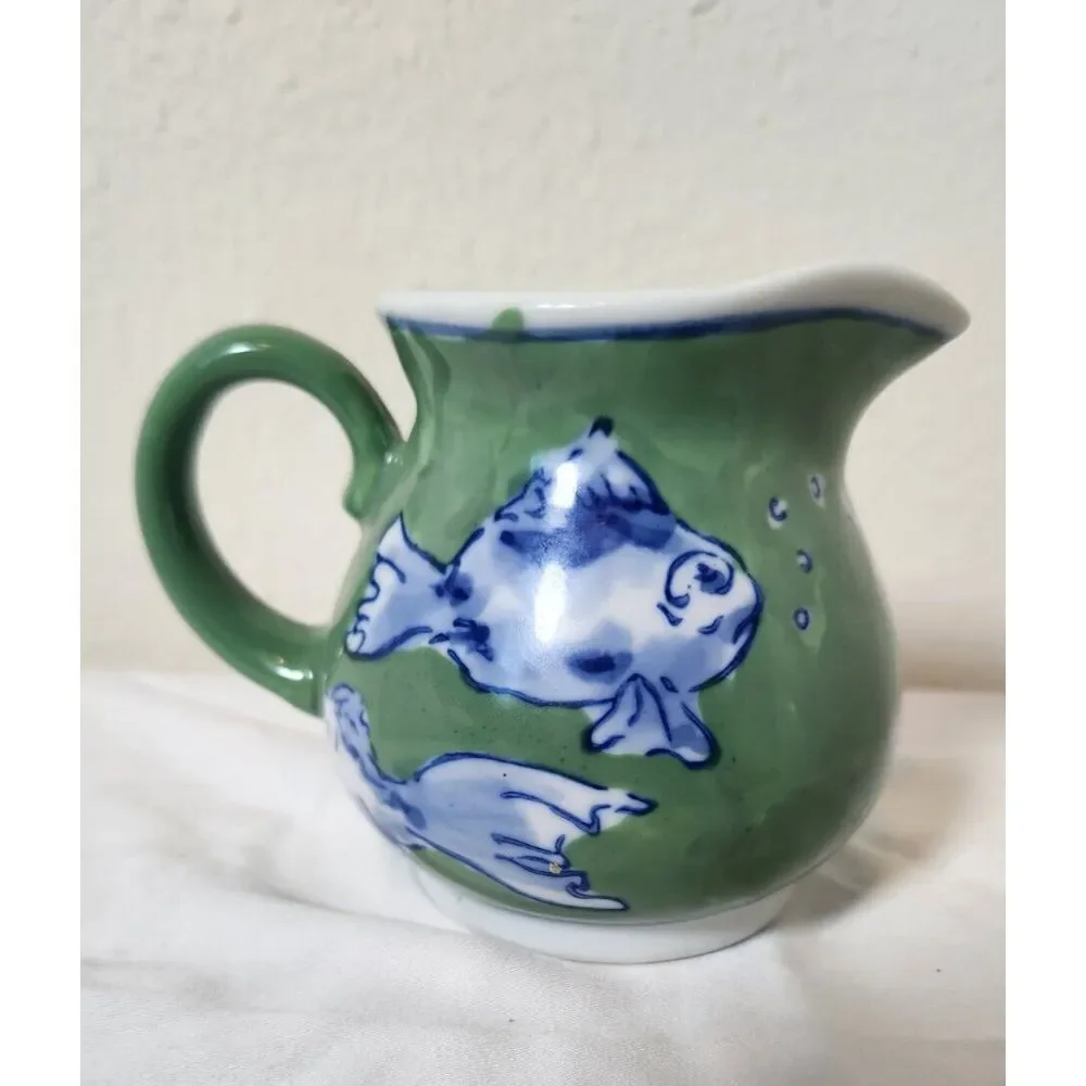 April Cornell Vintage BlueGreen Koi‎ Fish Creamer Cup Excellent Used Condition